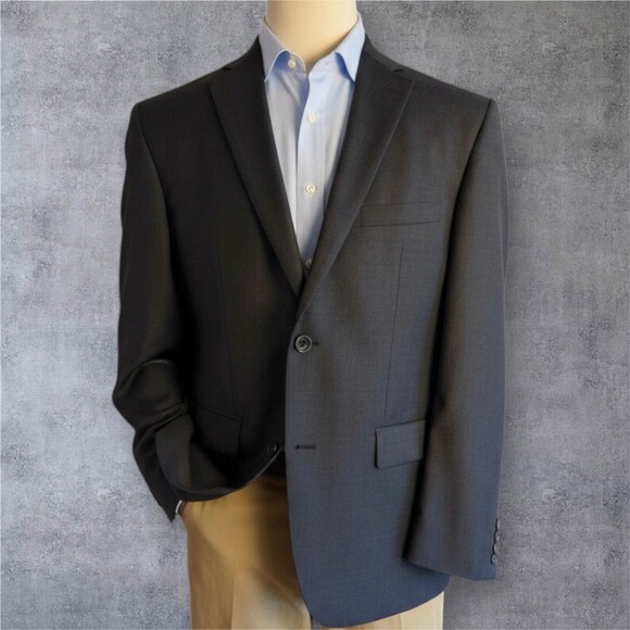 TASSO ELBA Mens Blazer 42R WOOL Charcoal Gray Sport Coat Two Button Suit Jacket
